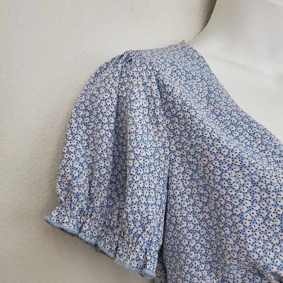 Princess Polly Women's Babydoll Top 4 Blue Floral Jamia Peplum Milkmaid Cottage - Picture 5 of 9